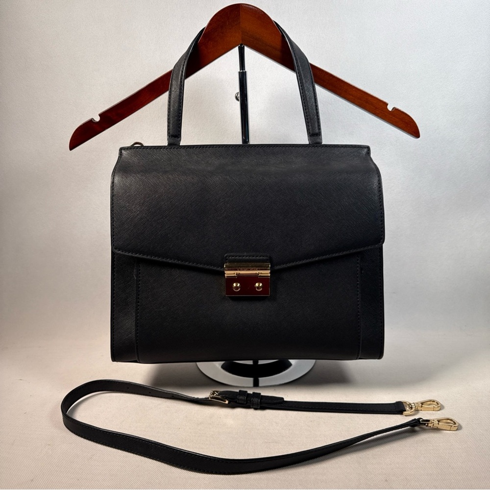 Michael Kors Essex Satchel Tote Crossbody Black Saffiano Leather Career Travel